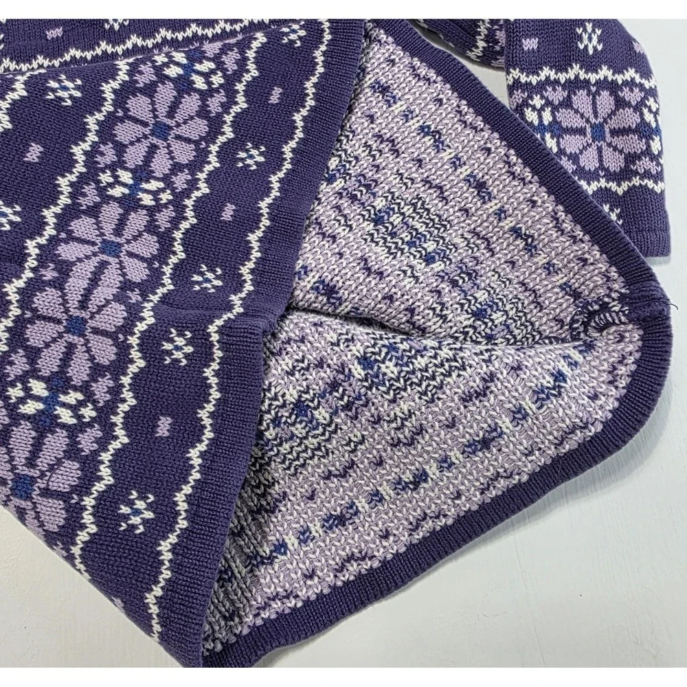 Vtg Gap Sweater Girls XS Purple Fair Isle Cotton Winter Pullover‎ Snowflake Knit